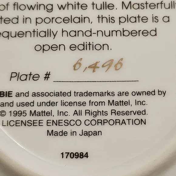 NIB Barbie with Love 1966 Collector's Plate Here Comes the Bride by Enesco - Picture 4 of 13